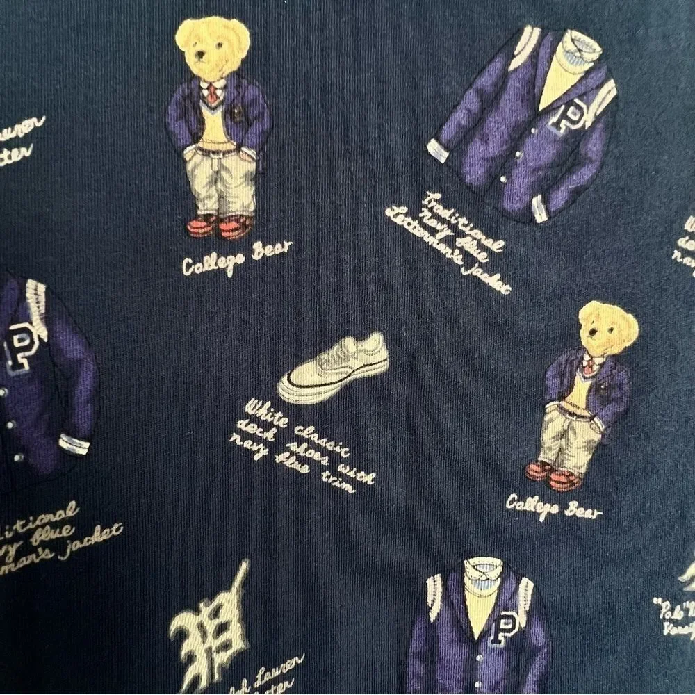 Ralph Lauren Teddy Bear Print T-Shirt Toddler Boys Navy Tee Short Sleeved 24M